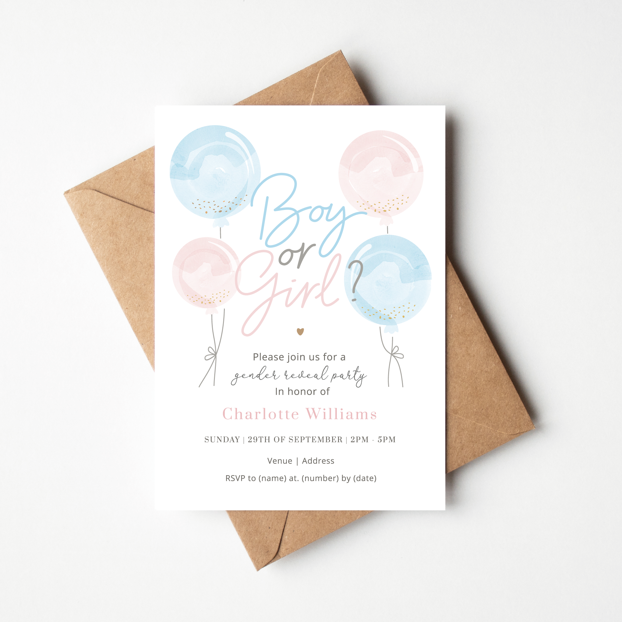 cute gender reveal party invitation card